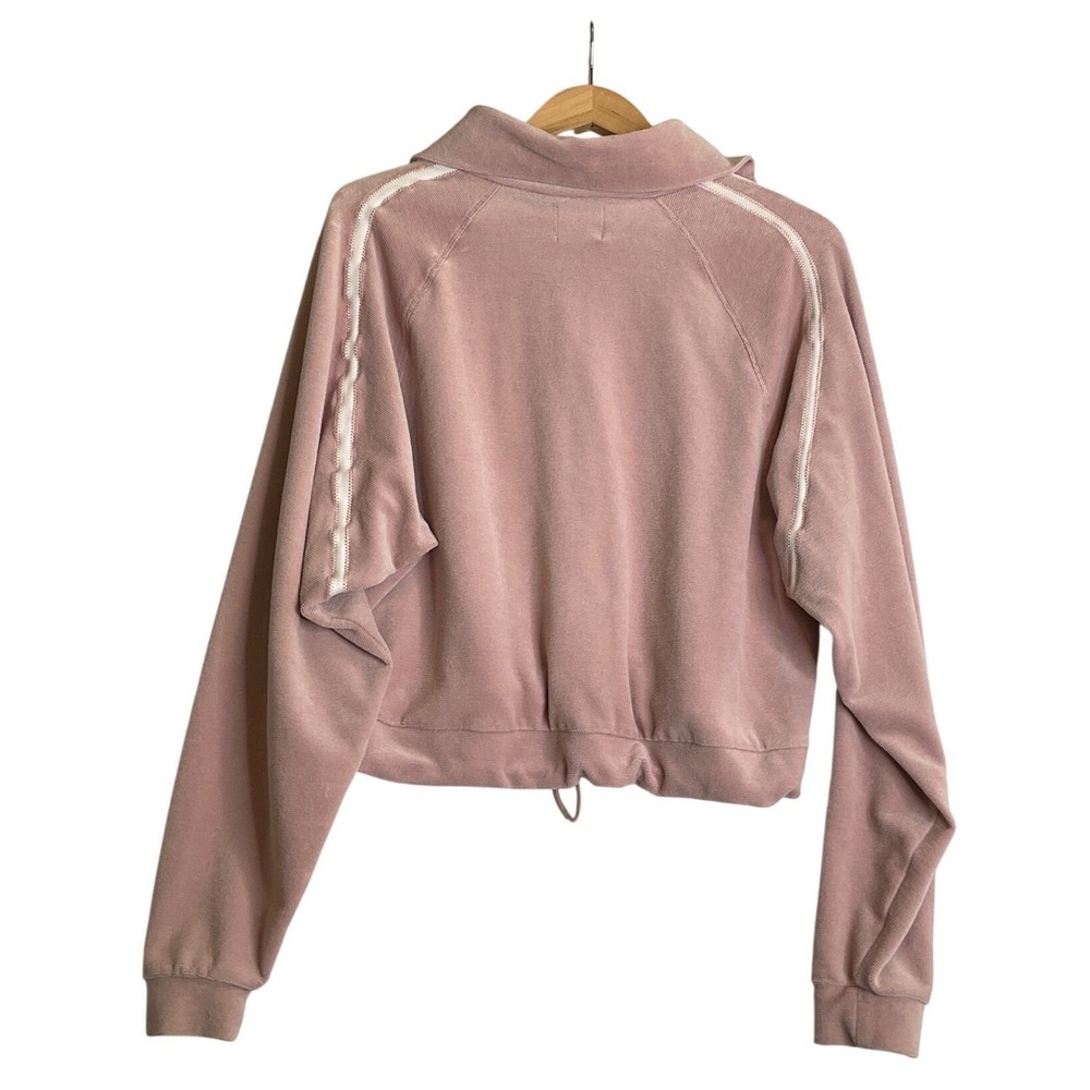 Free People Movement Friday‎ Love Sweatshirt Pink Velour Crop 1/4 Zip Stripes S - Picture 3 of 7